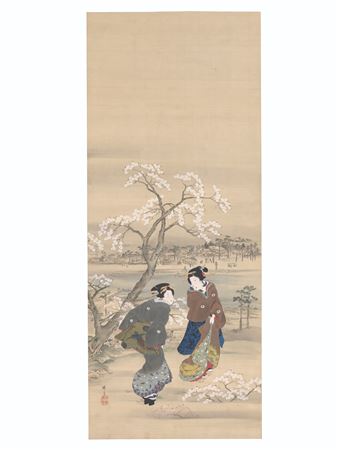 Two Beauties under Blossoming Cherry Tree