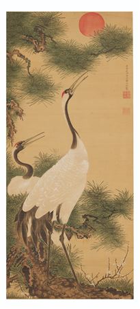 Pair of Cranes and the Rising Sun