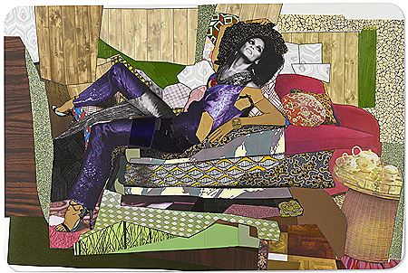 Racquel Reclining Wearing Purple Jumpsuit (2 parts)