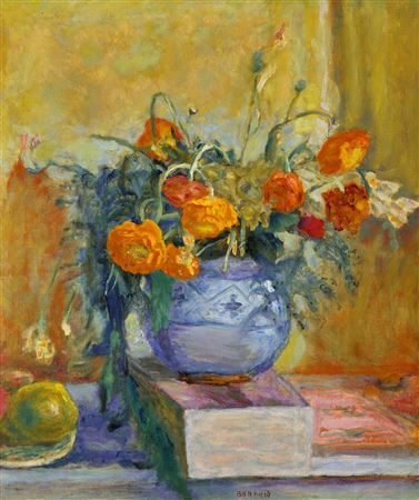 Renoncules au vase bleu