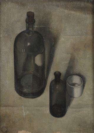 Stilleven met flessen en zalfpotje (Still life with bottles and ointment jar) by Dick Ket - Auction record, sale price, and art valuation. Compare with similar artists and explore comparable artworks.