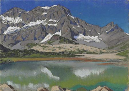 Mountainous landscape; and Haystacks (2)