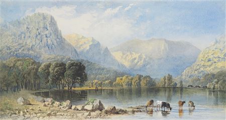Sample artwork by Cornelius Pearson (1805 - 1891), known for bucolic scene watercolors, cattle in landscape, engraving - View similar artists and auction records