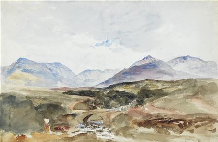 A stream in the Welsh Mountains near Snowdon range by Peter de Wint - Auction record, sale price, and art valuation. Compare with similar artists and explore comparable artworks.