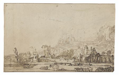 A view of the ruin of Huis ter Kleef near Haarlem, with cows and sheep, and mountains behind by Jan Van de Velde II - Auction record, sale price, and art valuation. Compare with similar artists and explore comparable artworks.