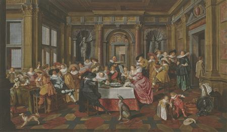 Sample artwork by Dirck Hals (1591 - 1656), known for genre, interior scene with figures, and bucolic landscape painting - View similar artists and auction records