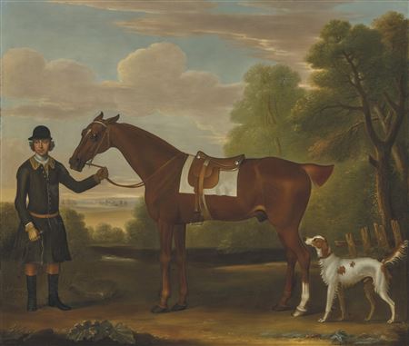 Lord Portmore's 'Snap', a saddled chestnut hunter held by a groom, with a setter in a landscape by James Seymour - Auction record, sale price, and art valuation. Compare with similar artists and explore comparable artworks.