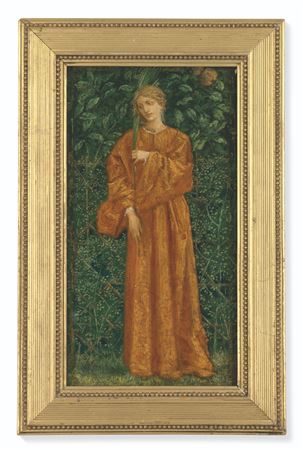 A female figure holding a palm