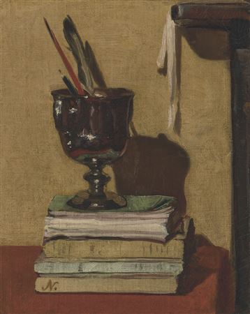 Vase and Books on a Red Table