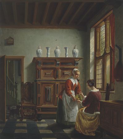 A maid serving fruit
