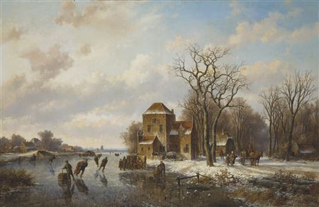 Skaters on a frozen waterway