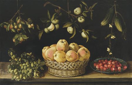 Plums in a basket and cherries in a dish with other fruit and vegetables on a table; and Apples in a basket and cherries in a dish with other fruit and vegetables on a table (2) by Juan Hamen Y Leon - Auction record, sale price, and art valuation. Compare with similar artists and explore comparable artworks.