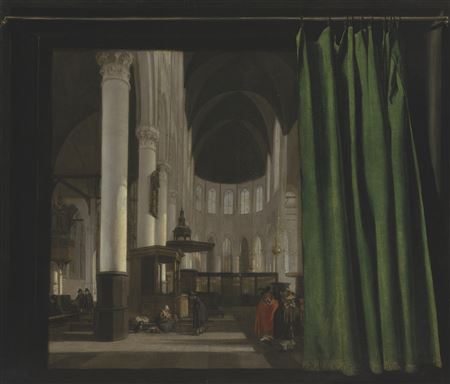 Interior of the Oude Kerk, Amsterdam, with a trompe l'oeil curtain and frame