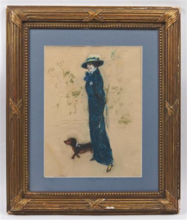 Elegant woman with a dachshund