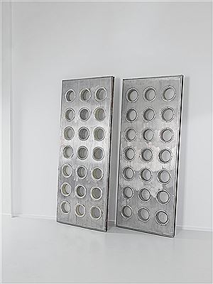 PAIR OF FRONT PANELS WITH PORTLIGHTS, CREATED FOR THE BAR-CASINO RESTORAMA DE LA GRANDE CÔTE, ROYAN, 1951 by Jean Prouve - Auction record, sale price, and art valuation. Compare with similar artists and explore comparable artworks.