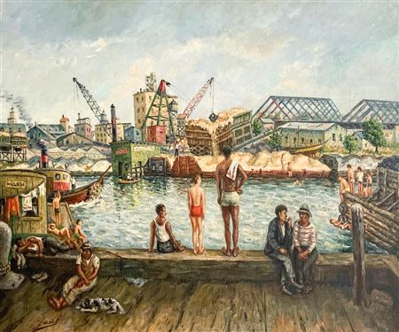 Harlem River Front by Saul Kovner - Auction record, sale price, and art valuation. Compare with similar artists and explore comparable artworks.