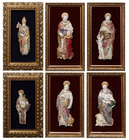 Group of Six Polychromed Ceramic Figures of Male Saints