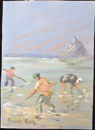 Fishing with cockles and shrimps in the bay of Mont Saint Michel