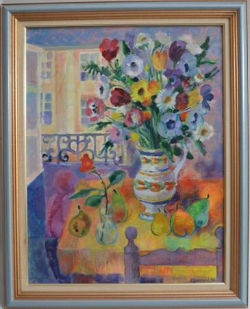 Bouquet de fleurs devant la fenêtre ouverte, 1986.