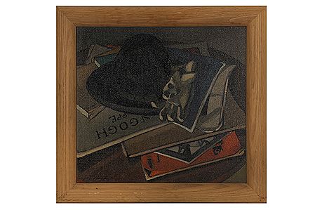 Still Life with hat, glove and a Van Gogh catalogue by Jean Joseph Hoslet - Auction record, sale price, and art valuation. Compare with similar artists and explore comparable artworks.