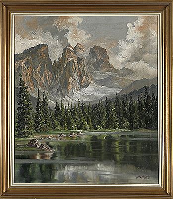 View of the Farer See in the Dolomites