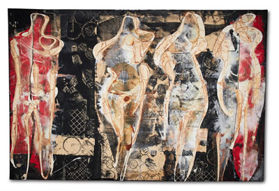 THREE FIGURES AND TWO RED FACES, 2016 by Agusti Pinyol - Auction record, sale price, and art valuation. Compare with similar artists and explore comparable artworks.