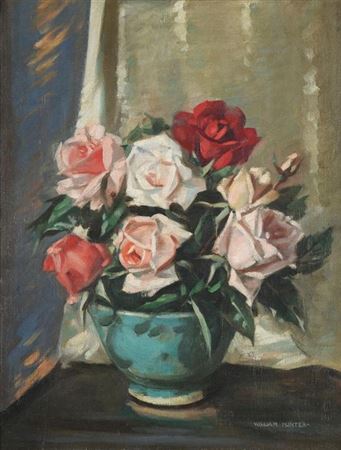 ROSES IN A BLUE BOWL