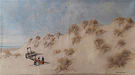 Pecheurs près d'une dune