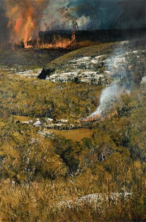 'Bushfire and Backburn in a Landscape - Bell' by Patrick Carroll - Auction record, sale price, and art valuation. Compare with similar artists and explore comparable artworks.