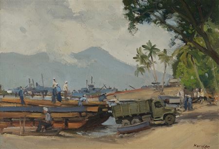'Gili Gili Wharf, Milne Bay, New Guinea,' circa 1943.