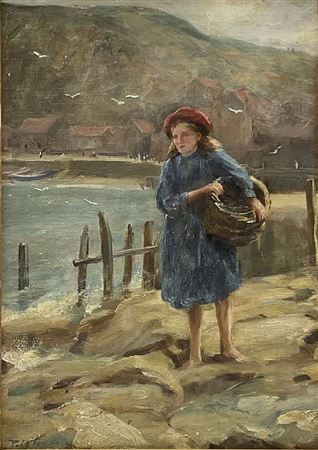 Fishergirl at the foot of Cowbar Nab with Staithes in the background by Percy Morton Teasdale - Auction record, sale price, and art valuation. Compare with similar artists and explore comparable artworks.