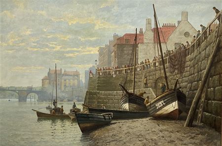Crowds Gather at Coffee House Corner above Little Sands in Whitby Lower Harbour