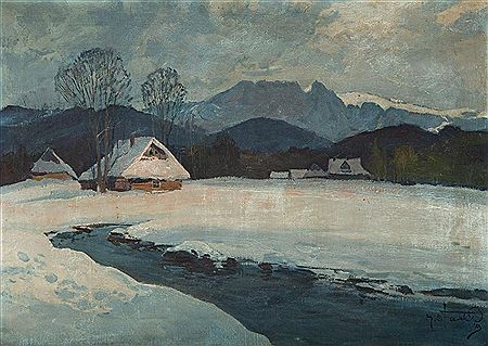 Winter landscape with a mountain stream