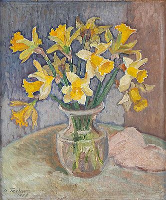 Daffodils in a glass vase