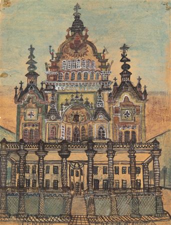 Fantastic architecture with a sacred theme, lata 20. XX w