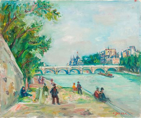 By the Seine River. View on Pont Neuf