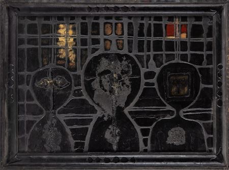Sample artwork by Henryk Musialowicz (1914 - 2015), known for painter, graphic artist, illustrator; abstract, monochromatic, expressive compositions; human silhouette as central point; nature-inspired works; spatial compositions - View similar artists and auction records