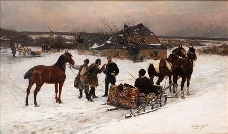 Winter scene with aqusition of a horse, 1883