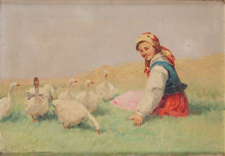 Gooseherd by Adam Setkowicz - Auction record, sale price, and art valuation. Compare with similar artists and explore comparable artworks.