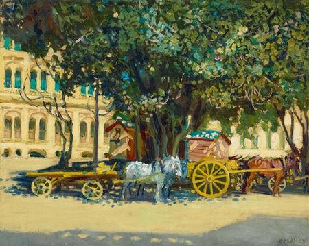 (CARTS IN EAGLE STREET), c.1913 by Frances Vida Lahey - Auction record, sale price, and art valuation. Compare with similar artists and explore comparable artworks.