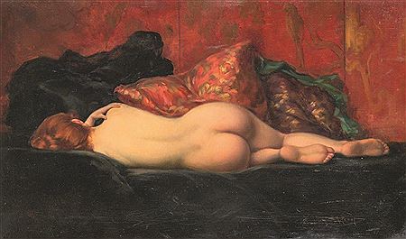 Femme nue allongée sur un sofa