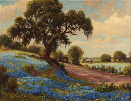 "Oak and Bluebonnets, c. 1938" by Dollie Nabinger - Auction record, sale price, and art valuation. Compare with similar artists and explore comparable artworks.