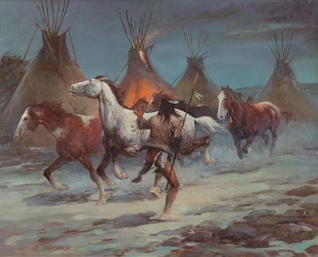 "Lone Indian Stealing Horses, 1975"