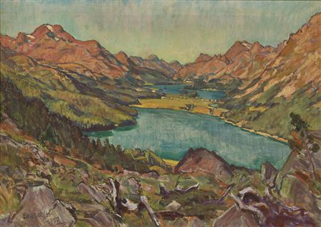 "Blick auf Silvaplaner und Silsersee"