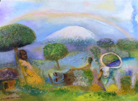Ural scene with rainbow over Kilimanjaro