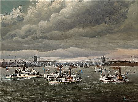 Paddle-Boats BROOKLYN and NEWLAND in New York Harbor