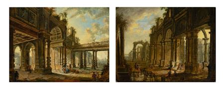 Architectural Capriccios of Figures in Ruined Palaces : A Pair