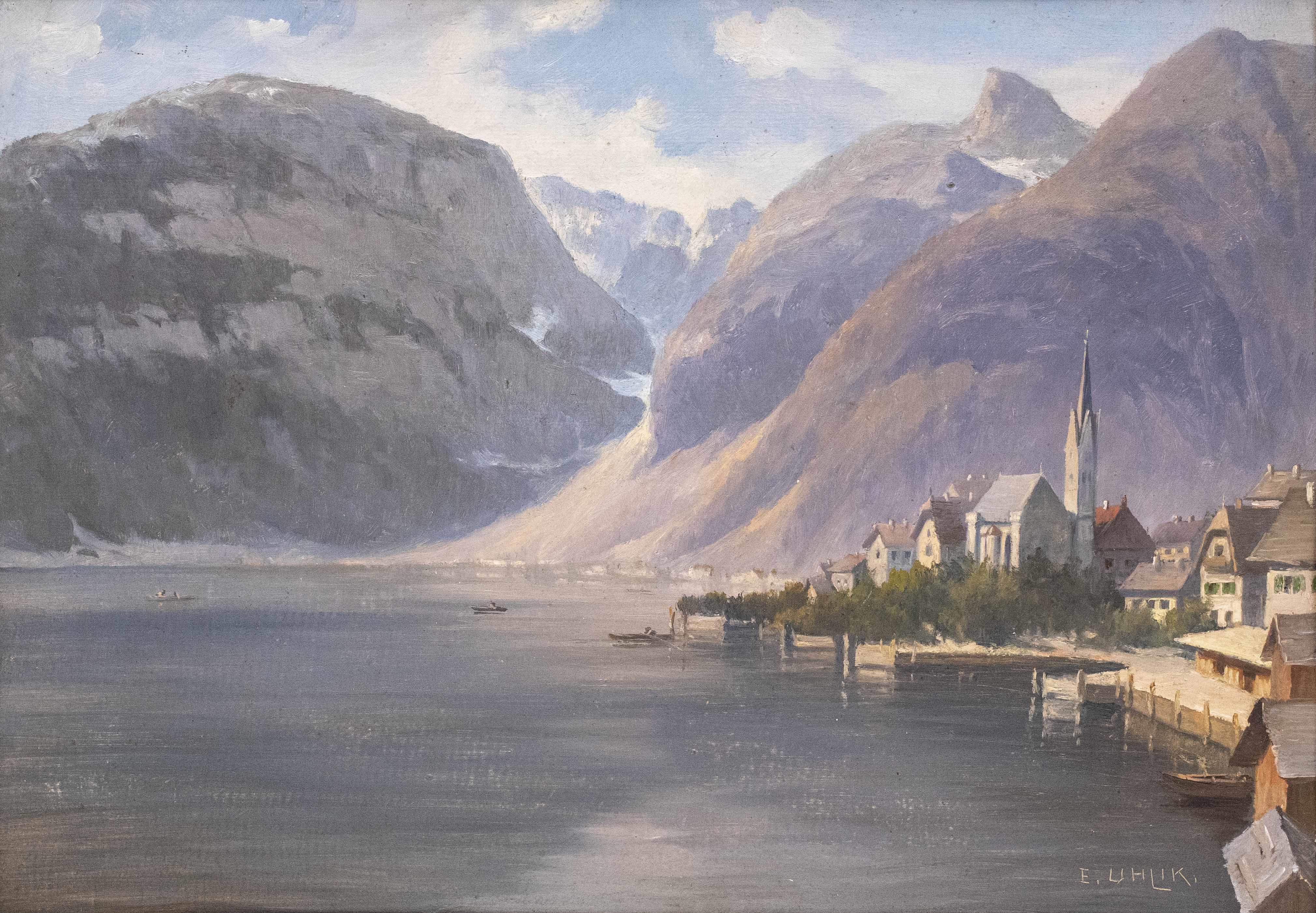 Hallstadt with Zwölferkogel and Hierlatz by Eduard Uhlik - Auction record, sale price, and art valuation. Compare with similar artists and explore comparable artworks.