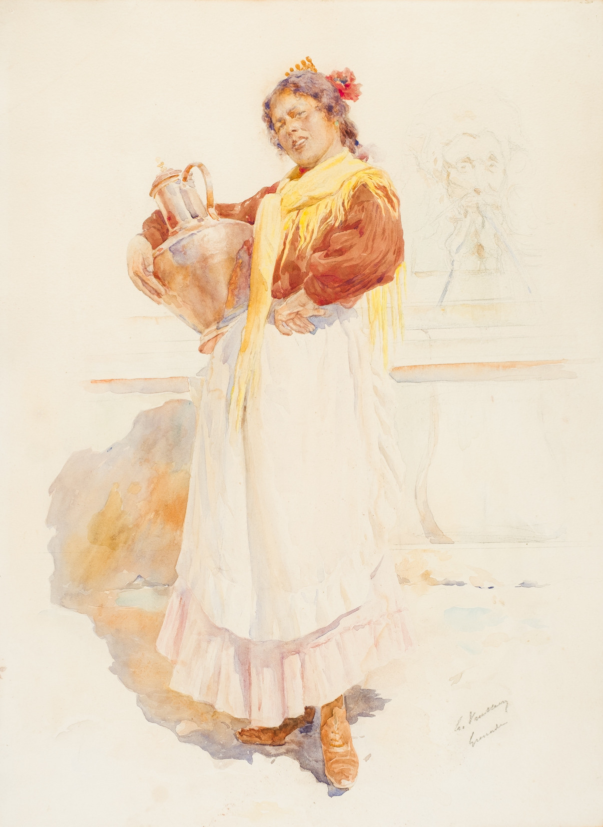 Gitana en el pilar de Carlos V, Granada by Gaston Charles Vuillier - Auction record, sale price, and art valuation. Compare with similar artists and explore comparable artworks.