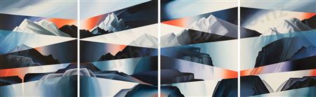 Geometric Landscape In Blue And Red